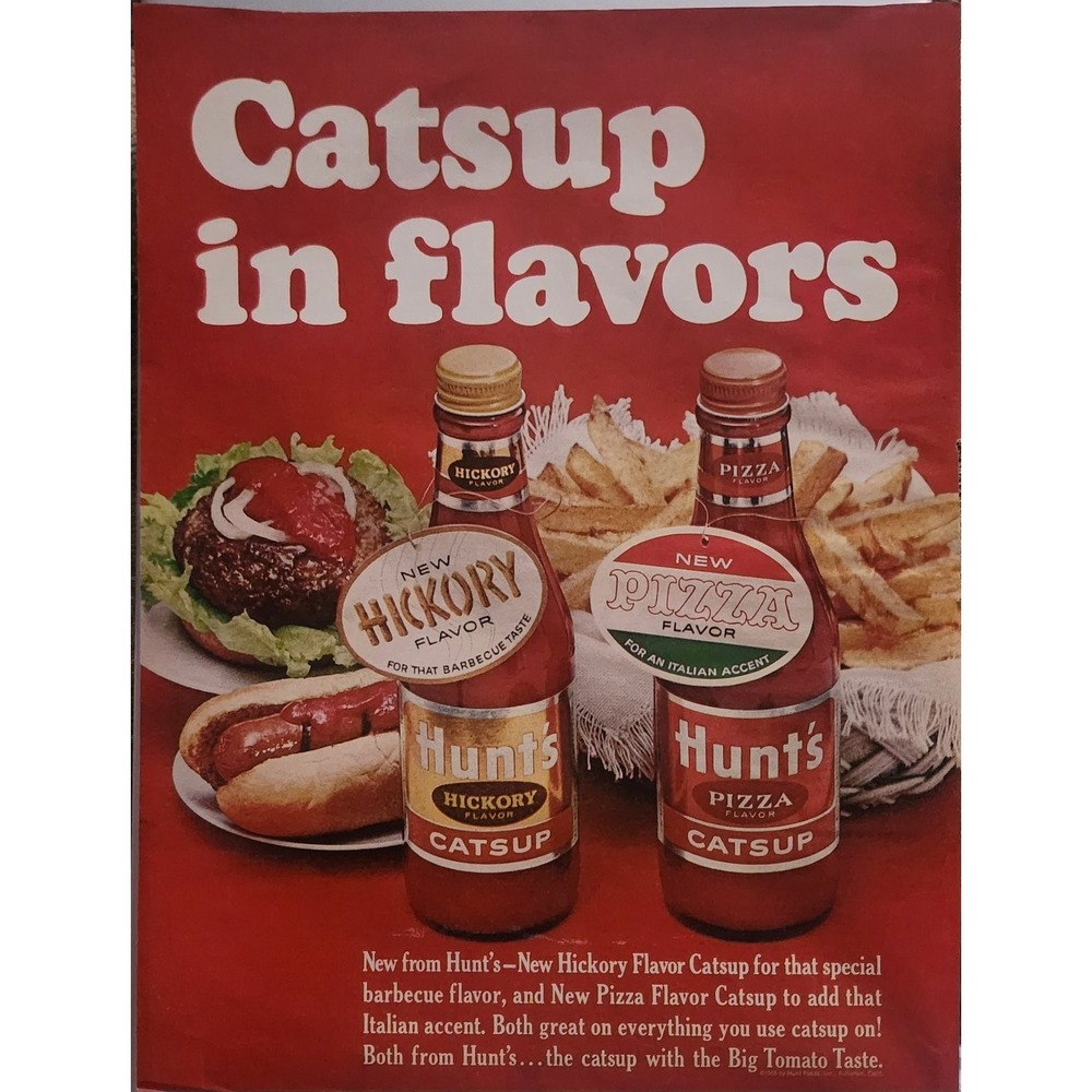 Hunt's Catsup Magazine Ad 1965 "Catsup in Flavors" Mid-Century Food 10x13